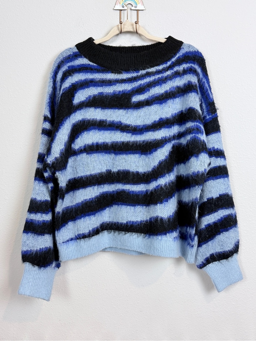 Anthropologie Salma Striped Eyelash Sweater Blue & Black L